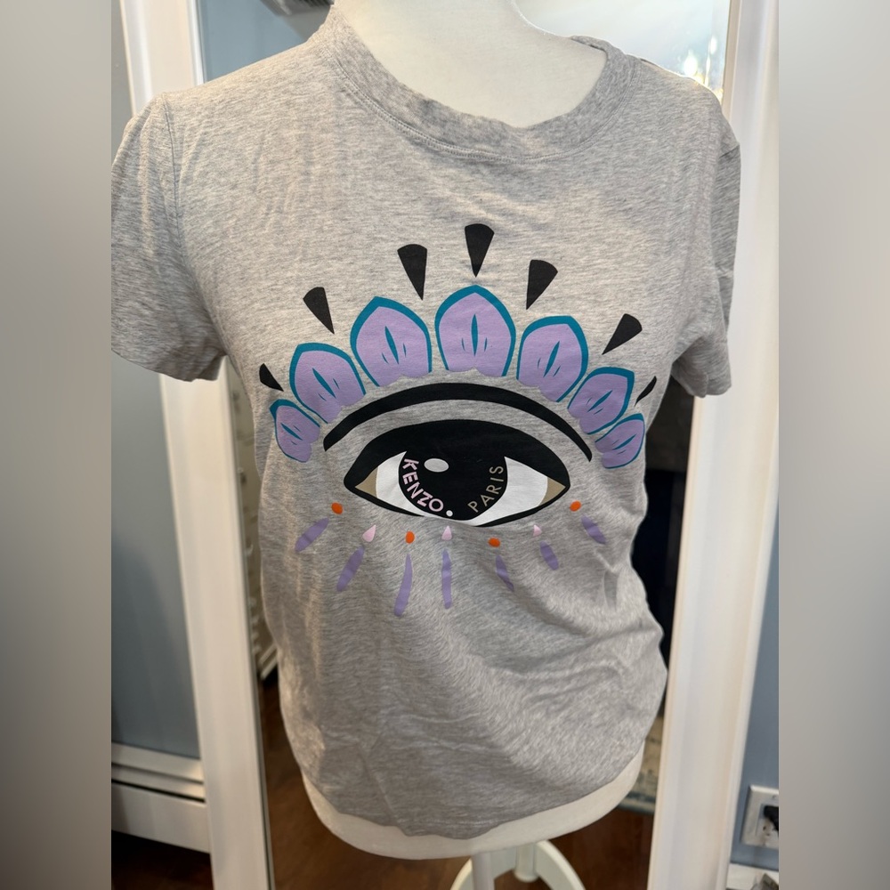 Kenzo Gray Short Sleeve Tee with Black & Lavender Eye Motif